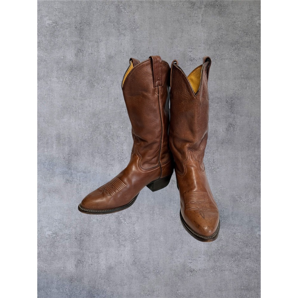 Tony Lama Western Cowboy Boots Mens 9D Brown Leather Pebbled Mid Calf USA